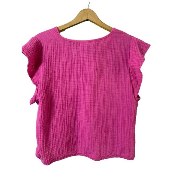 Passport Pink V-neck Gauze Ruffle Sleeve Top Sz XL - Picture 2 of 6